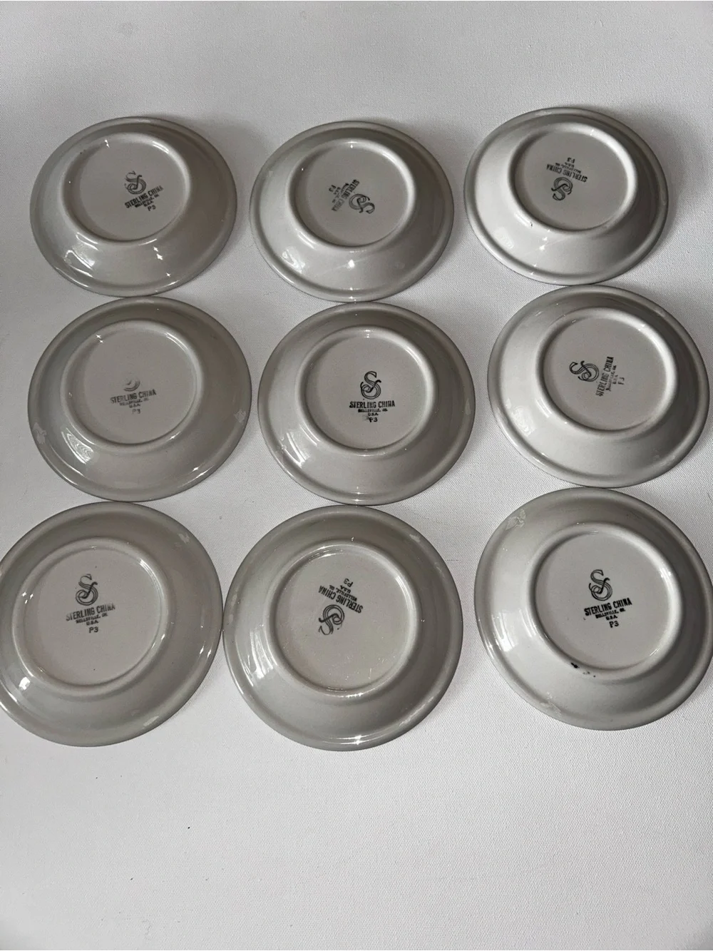 Set of 8 Vintage Sterling China Bread & Butter Plates Wellsville Ohio Blue Rim